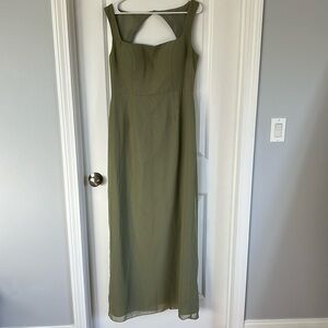 Pistachio green square neck chiffon azazie dress used once